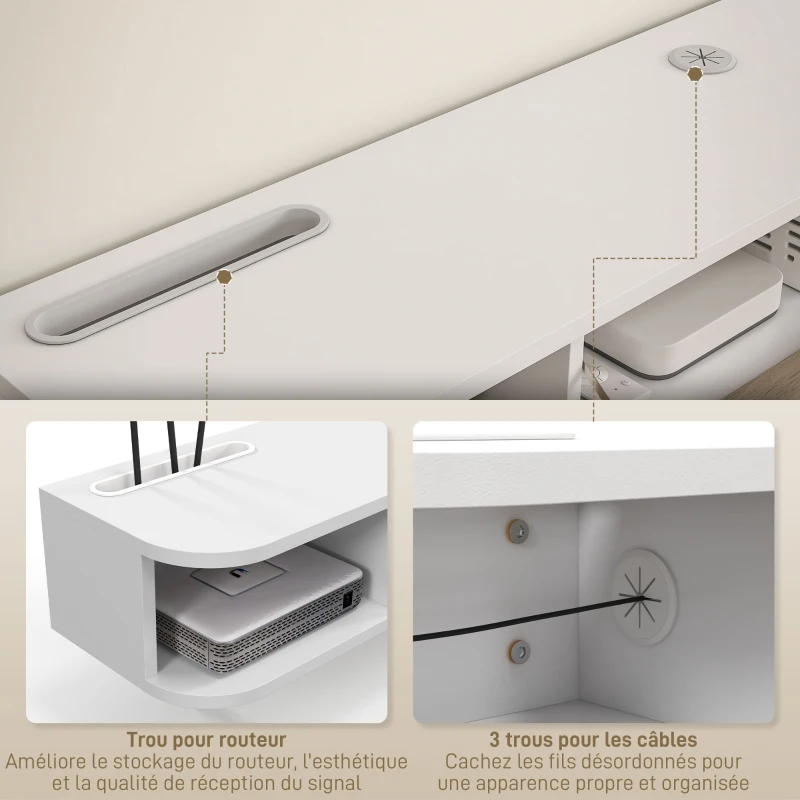 HOMCOM Meuble TV mural banc TV jusqu'à 50 pouces avec compartiments ouverts et armoire à porte rabattable blanc