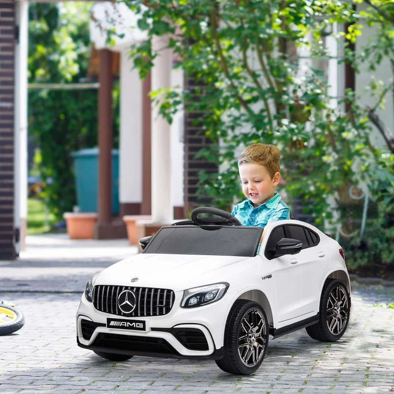 HOMCOM Kinderfahrzeug 12V Mercedes-Benz AMG GLC63S COUPE lizenzierter Elektroauto mit Fernbedienung Sicherheitsgurt  2 x 35W Motoren MP337-60 Monate Weiß 115 x 70 x 55 cm