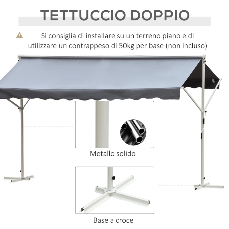 Outsunny Tenda da Sole a Caduta Autoportante, Apertura con Manovella e Inclinazione Regolabile, 300x295cm, Grigio