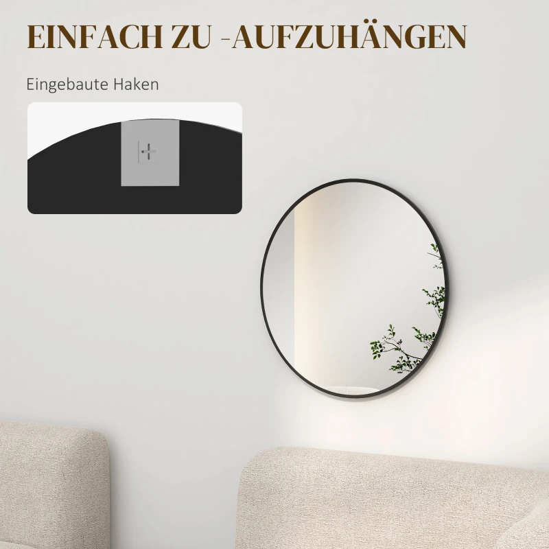 HOMCOM Wandspiegel, modernes Design, Φ61 cm, Schwarz
