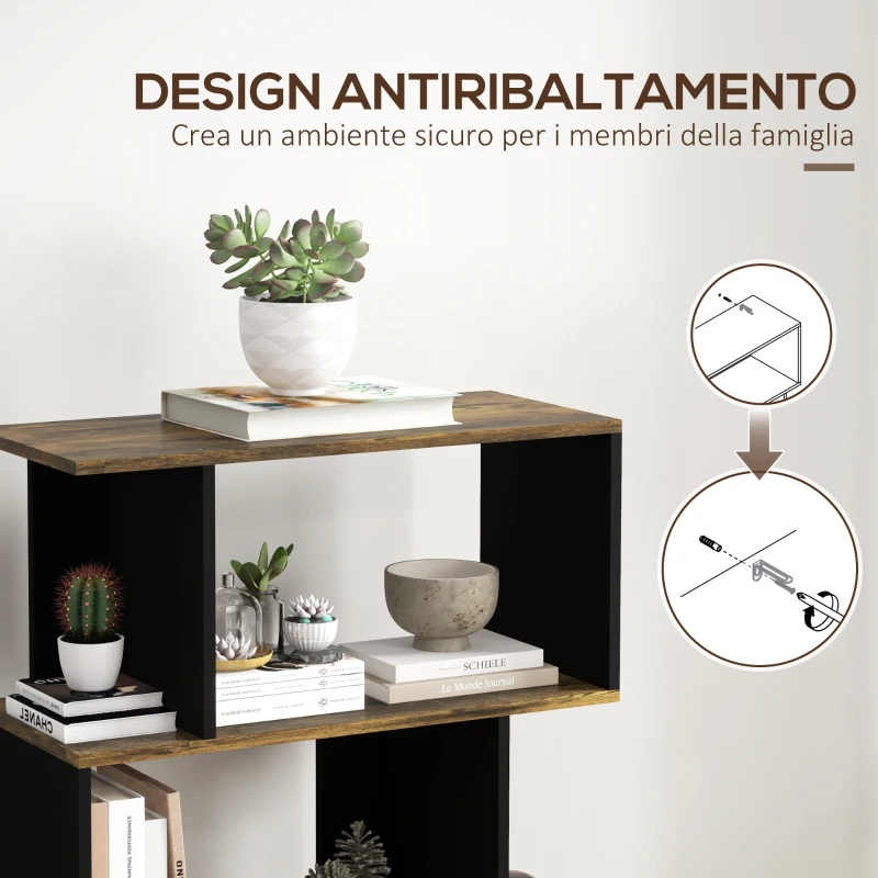 HOMCOM Libreria Moderna Asimmetrica a Parete con 5 Ripiani in Legno, 70x29.5x163cm, Marrone Rustico