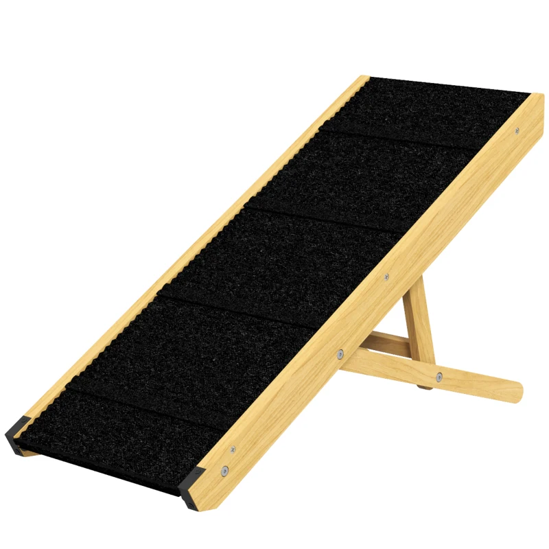 PawHut Rampa para Mascotas de Madera con Altura Ajustable en 4 Niveles para Perros Pequeños y Medianos 83,5x35x47,5 cm Natural