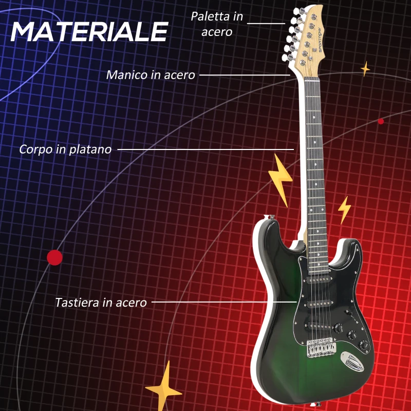 SPORTNOW Chitarra Elettrica con Amplificatore 15W, Borsa, Tracolla e Accordatore Digitale, Nero