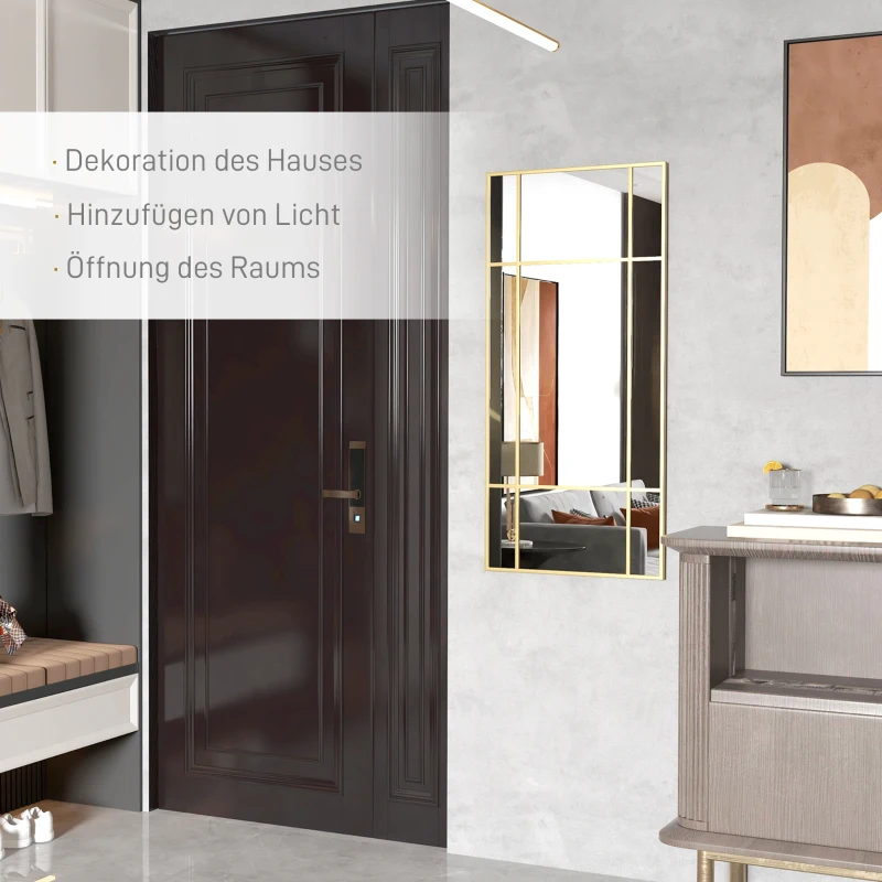 HOMCOM Ścienny lustro, dekoracyjny z metalową ramą, złote pasy, szkło wielowarstwowe, 110S x 2G x 50W cm