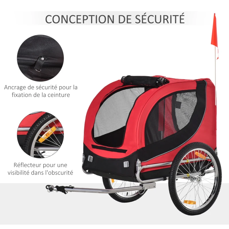 HOMCOM Remorque velo pour chien animaux avec 8 reflecteurs drapeau rouge noir