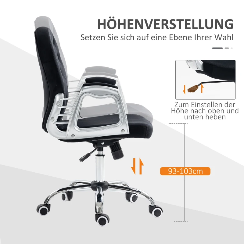 Vinsetto Bürostuhl, Knopfheftung, Samtoptik, höhenverstellbar, ergonomisch, bis 120 kg, Schwarz
