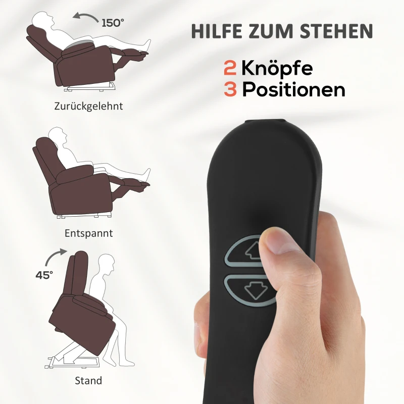 HOMCOM Aufstehsessel mit Massagefunktion und Lendenheizung, Recliner-Sessel mit Fernbedienungen und Seitentaschen, Braun(m-4)