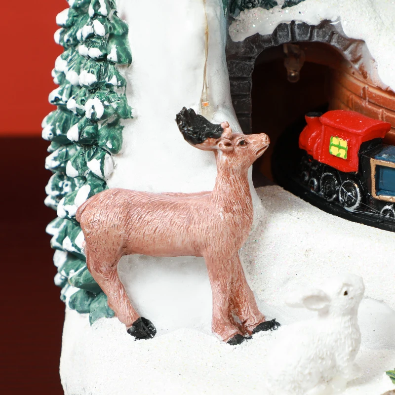 HOMCOM Weihnachtsdorf in Schneemann-Form mit fahrendem Zug, LED-Lichtern und Musik, festliche Tischdekoration, Mehrfarbig