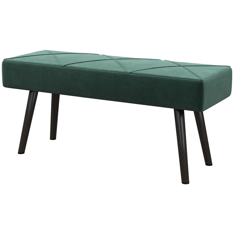 HOMCOM Panca Imbottita Fondoletto in Tessuto Effetto Velluto e Acciaio, 100x36x45 cm, Verde e Nero