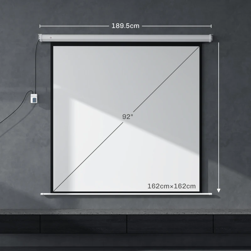 HOMCOM Telo Proiettore Motorizzato da 92 Pollici con Telecomando, in Plastica e Metallo, 189.5x8x189.5 cm, Bianco