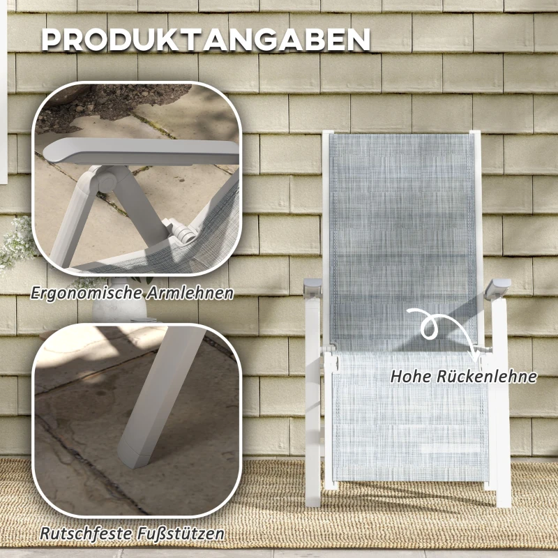 Outsunny Gartensessel Outdoor-Loungesessel Gartenliege, wetterbeständig, 62cm x 96cm x 108cm, Grau + Weiß