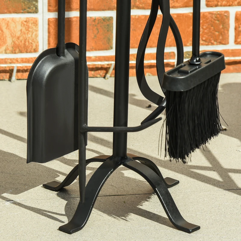 Outsunny Set 5 Attrezzi per Camino Base con Attizzatoio, Pinza, Paletta e Scopa 20x20x82.5cm, Nero