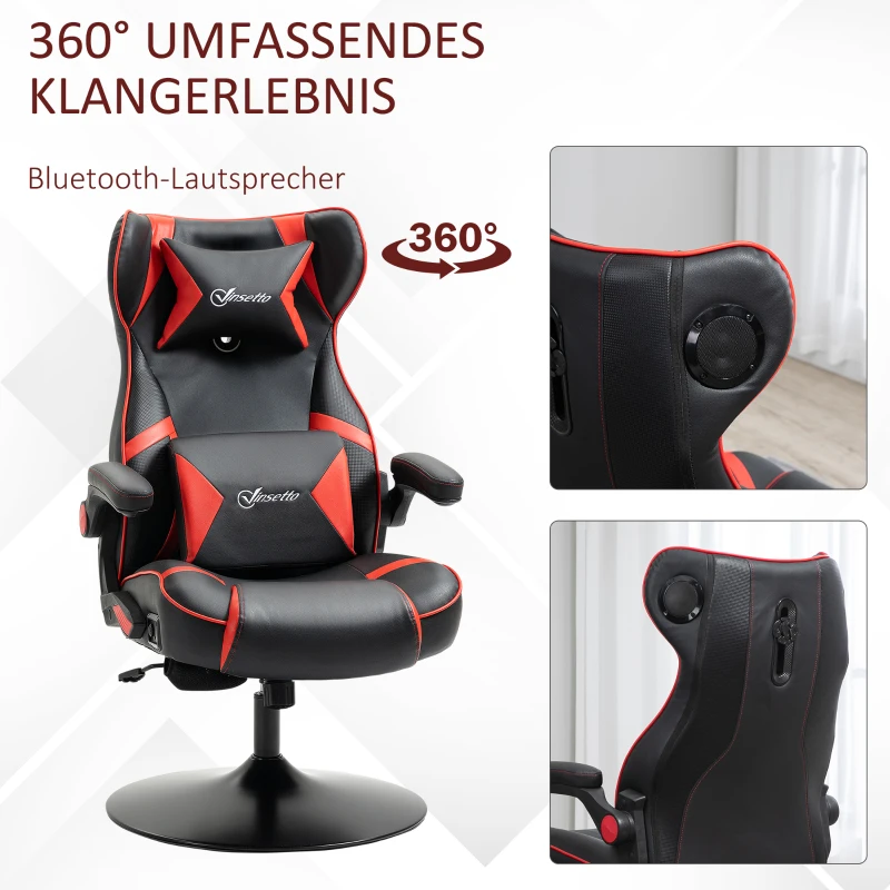 Vinsetto Gamingsessel, Gamingstuhl, integrierte Lautsprecher, neigbare Rücklehne, schwarz+rot, 69 x 73 x 118cm