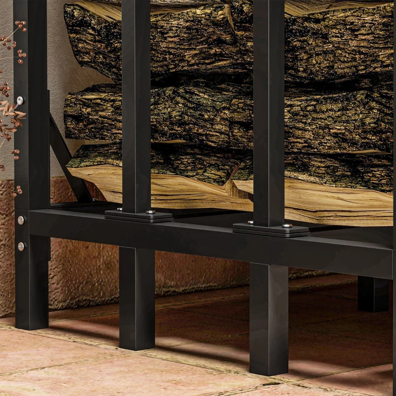 Outsunny Leñero con Cubierta Soporte para Leña para Exterior con Estructura Reforzada 143x70x145 cm Negro