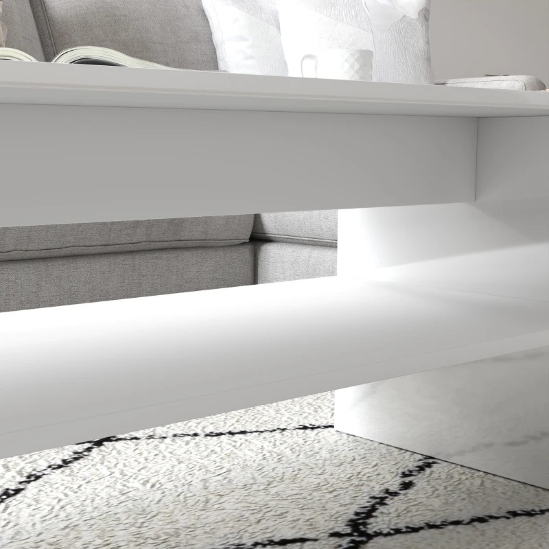 HOMCOM Mesa de Centro Mesa Auxiliar con Compartimento Abierto Mesa de Café 100x40x41,5 cm Blanco Brillante