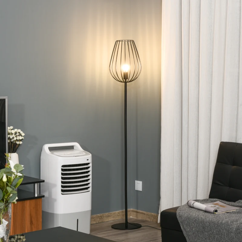 HOMCOM Lámpara de Pie con Base de Metal Lámpara de Pie para Salón con Interruptor de Pie Lámpara Moderna para Dormitorio Oficina Ø27,5x159 cm Negro