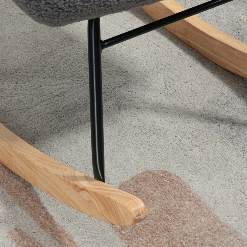 HOMCOM Schaukelstuhl im Retro-Design, Massivholz, Sessel, Relaxsessel, 98 cm x  71 cm x 101 cm, Dunkelgrau