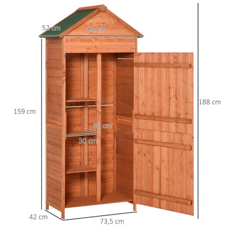 Outsunny Armoire abri de Jardin Remise pour Outils 3 étagères 2 Portes loquets Toit Pente bitumé 84L x 52l x 188H cm pin Massif