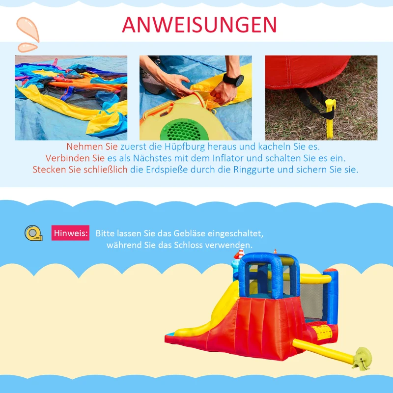 Outsunny Aufblasbare Hüpfburg mit Gebläse Wasserpark für Kinder aufblasbare Rutsche Indoor und Outdoor Kletterwand Trampolin mit Tragetasche für Kinder von 3 bis 8 Jahren 265 x 260 x 200 cm