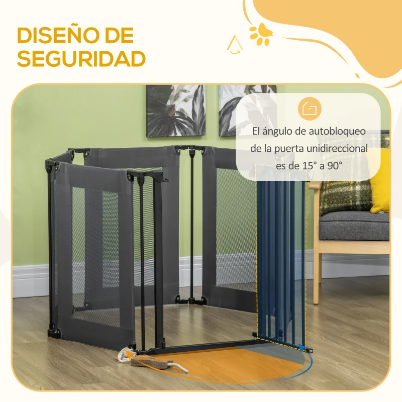 PawHut Parque Plegable para Perros de 6 Paneles Convertible en Barrera de Seguridad para Mascotas 117x103x74 cm Negro