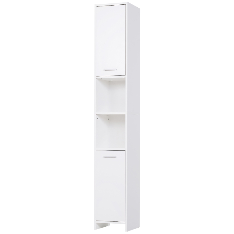 HOMCOM Bathroom Floor Storage Cabinet Slim Tallboy w/ Door Cupboard & Shelves For Living Room, Bedroom, Hallway White