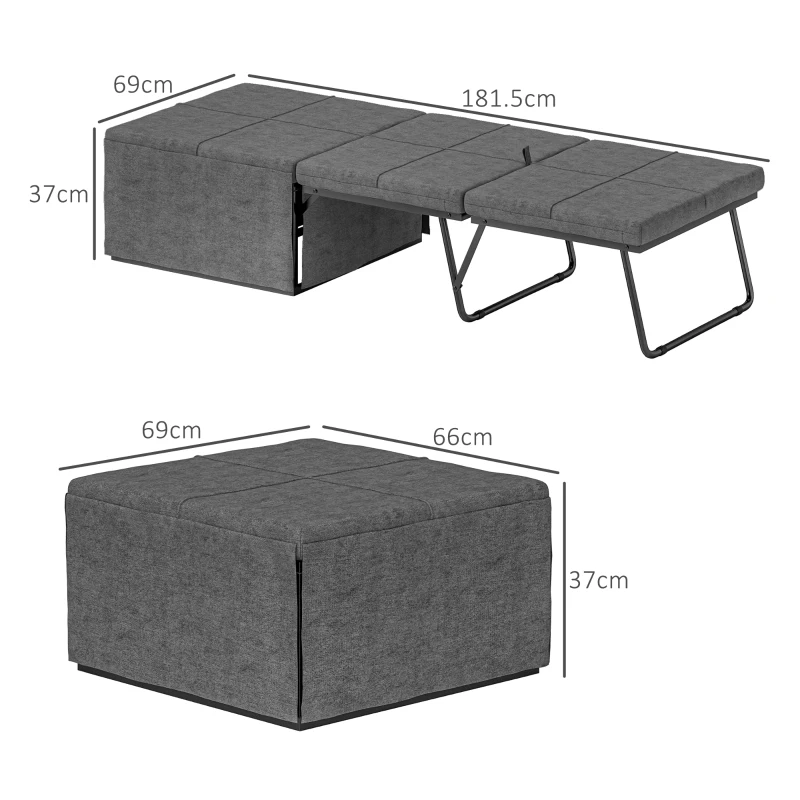 HOMCOM Folding Bed with Linen Sponge Mattress and Dust Cover, Foldable Guest Bed Compact Single Bed with Metal Frame, 69 x 181.5 cm, Grey(m-3)