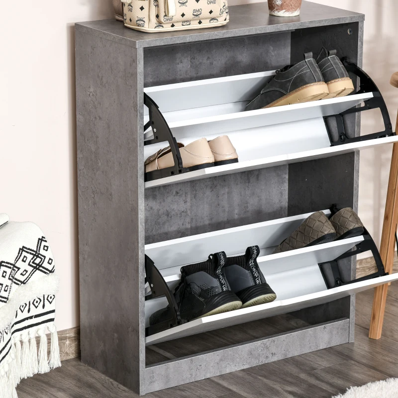 HOMCOM Schuhschrank Schuhregal Schuhbank mit 2 Kippschubladen Einfaches Design E1 Spanplatte Grau+Weiß 62,5 x 26 x 81 cm
