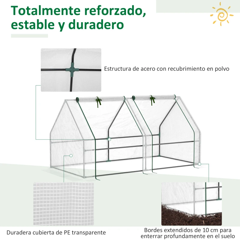 Outsunny Mini Invernadero de Jardín Terraza 180x90x90cm Tipo Caseta Tubo de Acero con 2 Ventanas Enrollables Vivero Casero Blanco