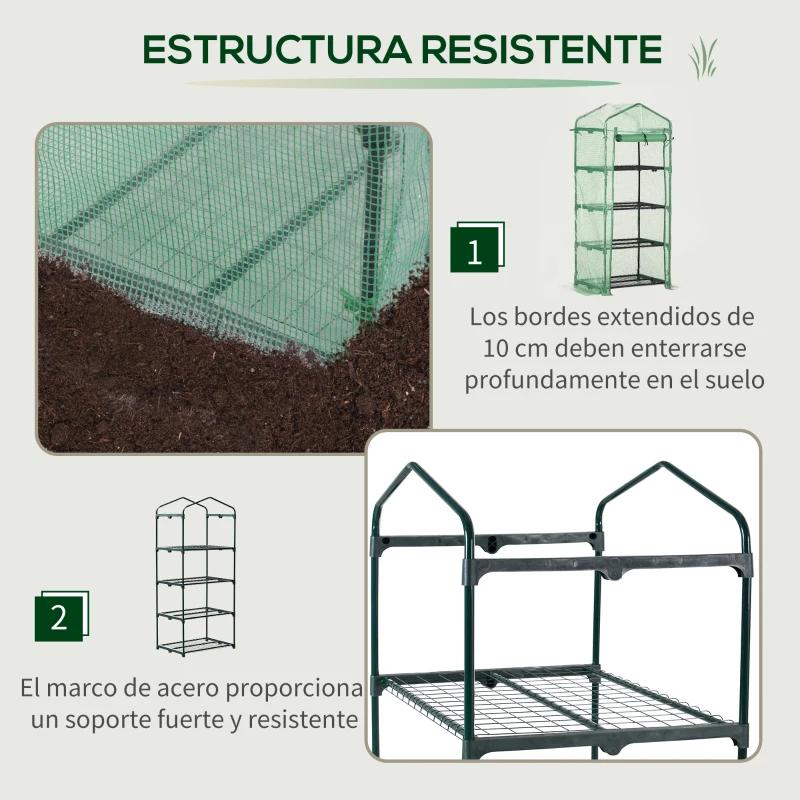 Outsunny Invernadero de Jardín con 4 Estantes y Cubierta de PE 140g/m² Tipo Caseta de Tubo Acero Vivero Casero para Cultivo de Plantas Flores Macetas Balcón Terraza 70x50x160 cm Verde