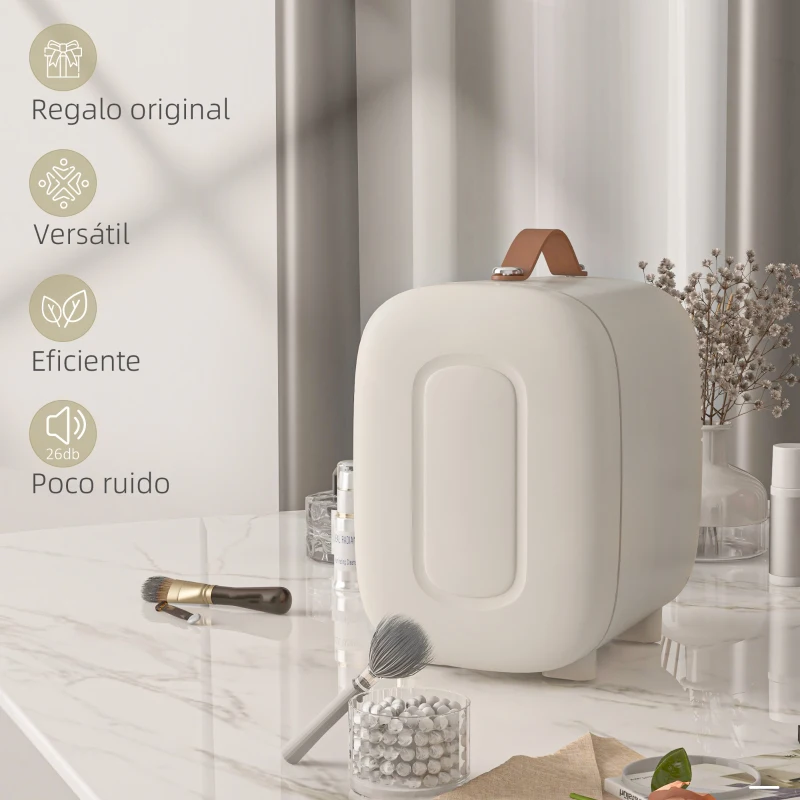 HOMCOM Nevera para Maquillaje 4L Nevera Cosméticos 9V/240V para Enfriar y Calentar Mini Frigorífico 20,3x26,3x28 cm Crema