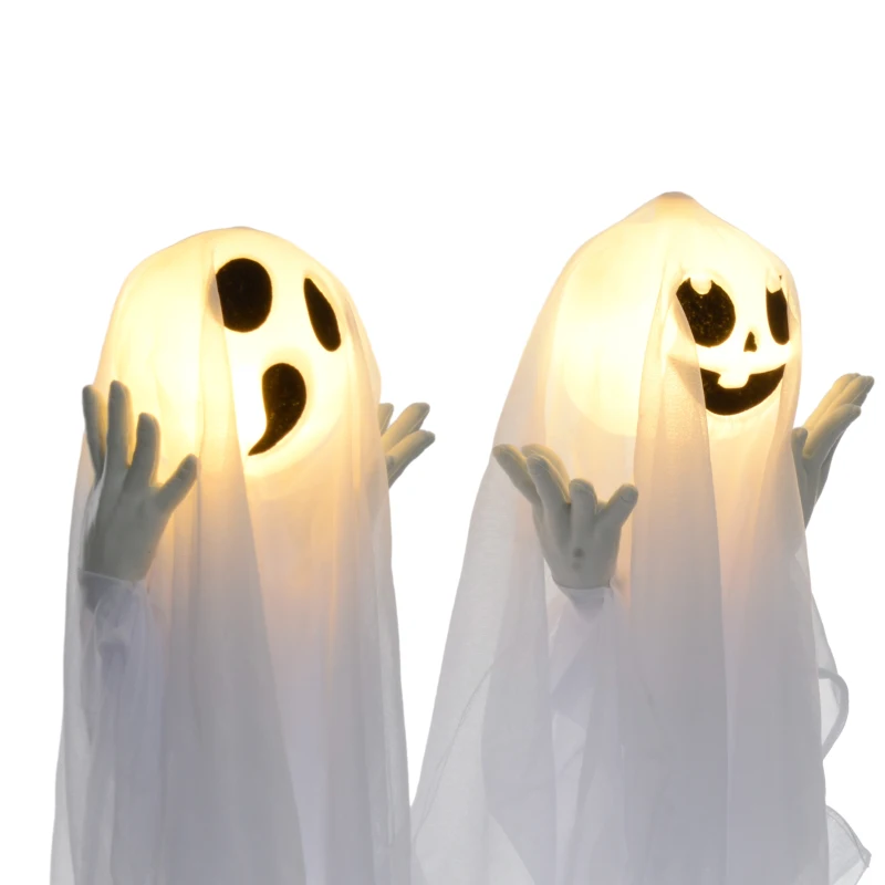 HOMCOM Halloweendekoration, 3 leuchtende Geister, Bewegungssensor, 54 x 10 x 60 cm, Weiß(m-6)
