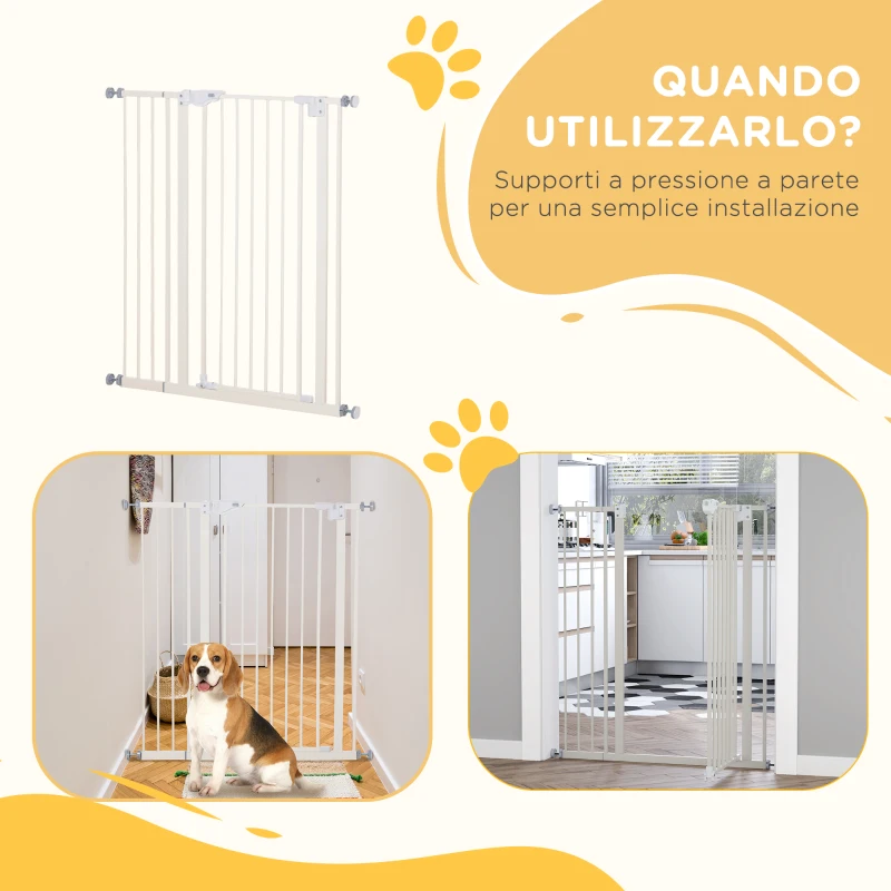 PawHut Cancelletto per Cani con 4 Viti Regolabili e Nastro Adesivo, in Metallo e Plastica, 86x104.1 cm, Bianco