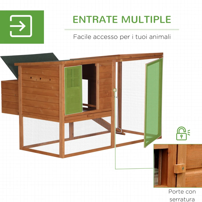 PawHut Pollaio per Galline Ovaiole da Esterno con Tetto Apribile e Recinto in Legno, 168x110.5x101.5 cm