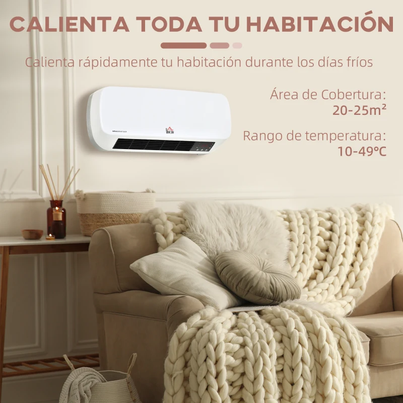 HOMCOM Calefactor Eléctrico Bajo Consumo, 1000W/2000W, Calefactor de Baño de Pared con Pantalla LED, IPX2, 3 Modos, Protección contra Sobrecalentamiento, Temporizador, Mando a Distancia, Blanco