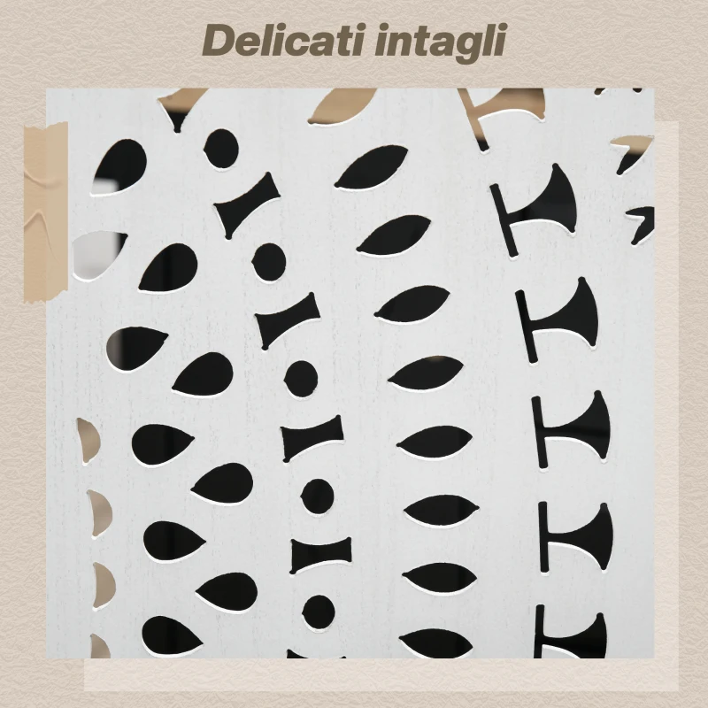 HOMCOM Separé Paravento da Interni Pieghevole a 3 Pannelli in Legno Intagliato, 120x170cm, Bianco