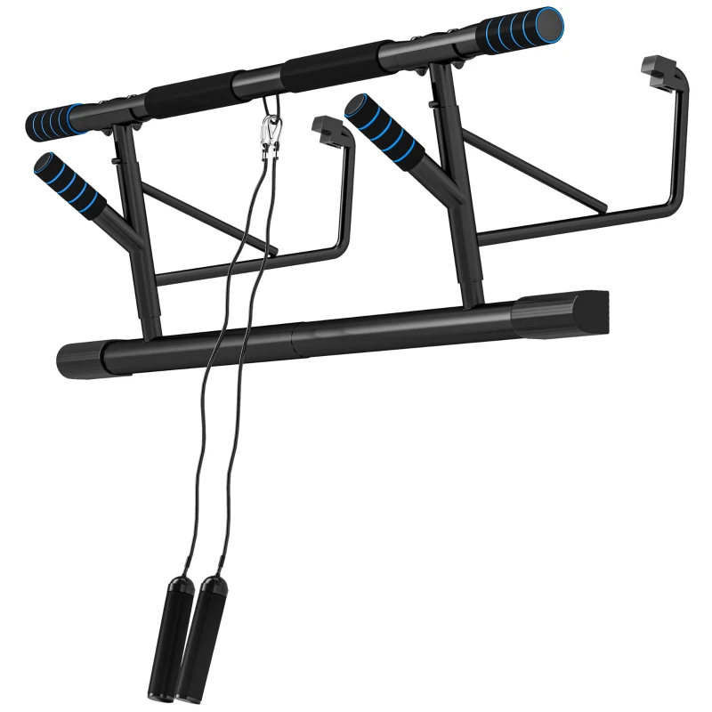 SPORTNOW Pull-Up Bar, No-Drilling Chin-Up Bar, Push-Up Stand with Resistance Bands, Padded Handles for Home Gym Exercise, Blue