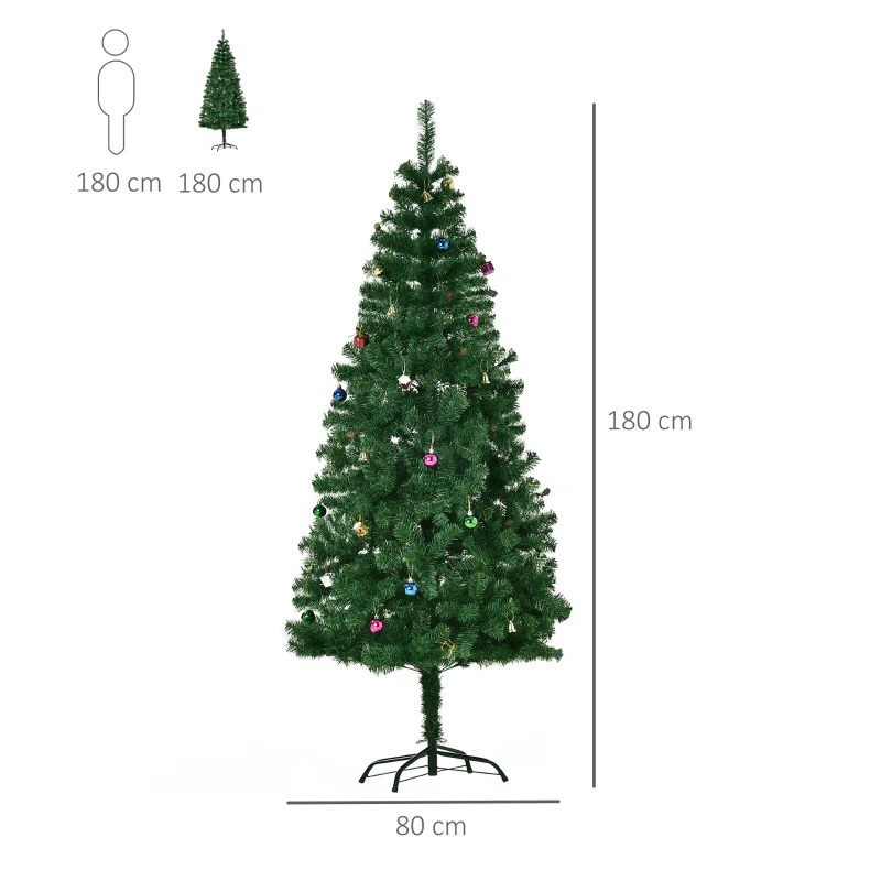 HOMCOM Árbol de Navidad Artificial 180 cm con 624 Ramas Adornos Piñas Decoración Navideña para Interiores Verde