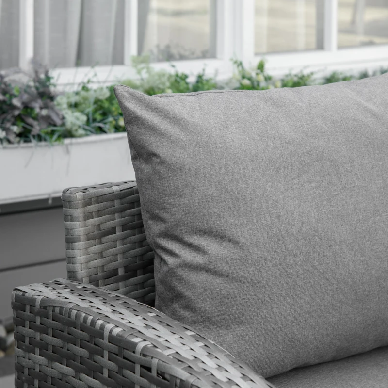 Outsunny Luxus Polyrattan Gartenmöbel Set für 7 Personen Gartengarnitur Loungemöbel mit Beistelltisch Sitzkissen Grau