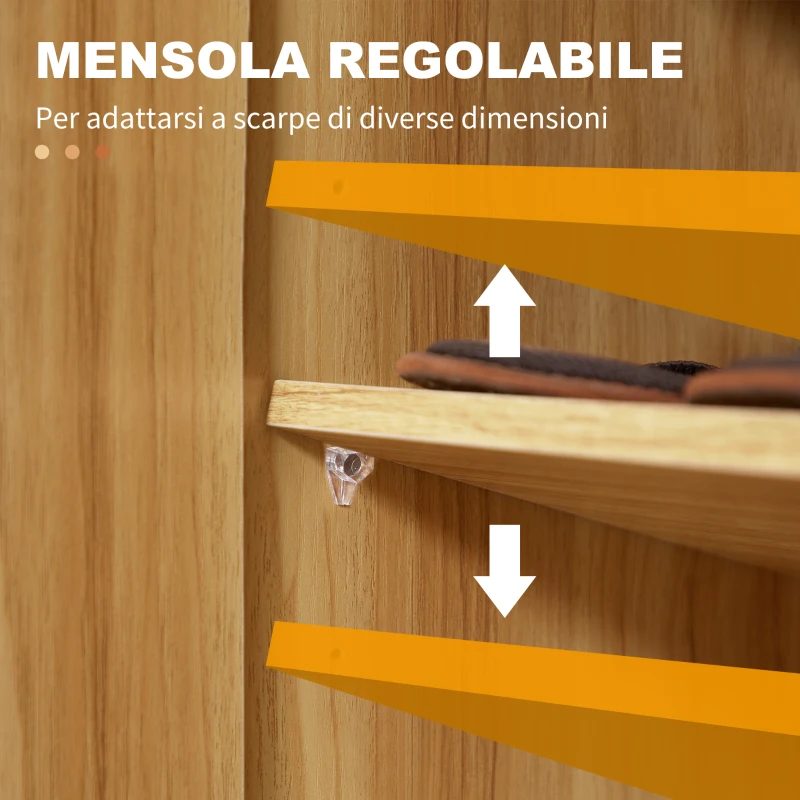 HOMCOM Armadio Scarpiera Salvaspazio e Moderno in Legno per 12 Paia con 4 Ripiani Aperti, 83x30x90 cm, Marrone Chiaro