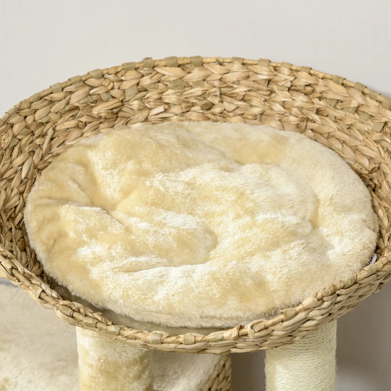 PawHut Albero Tiragraffi per Gatti con Casetta, Trespolo e Pallina, in Legno e Poliestere, 60x40x98 cm, Marrone e Beige