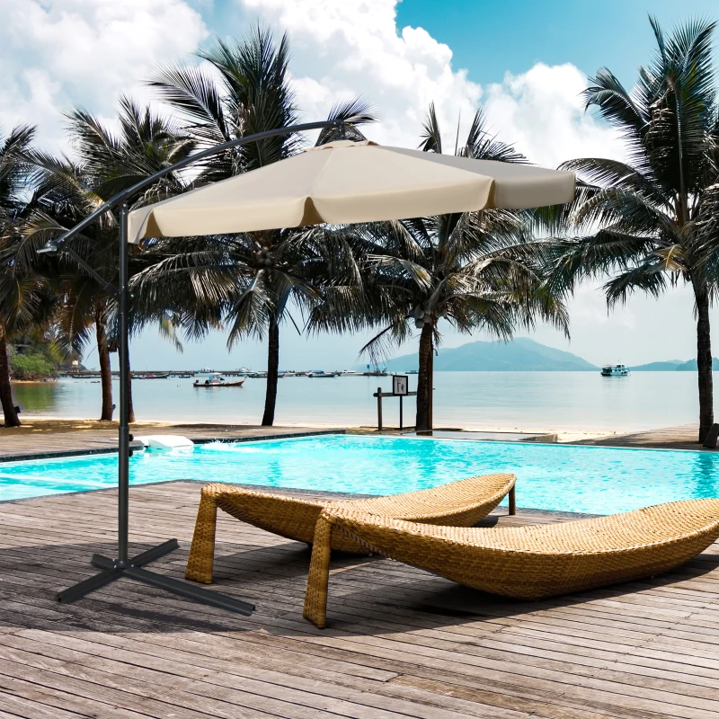 Outsunny Ombrellone da Giardino Ø2.7x2.7m a Braccio con Tettuccio Regolabile, Marrone Chiaro