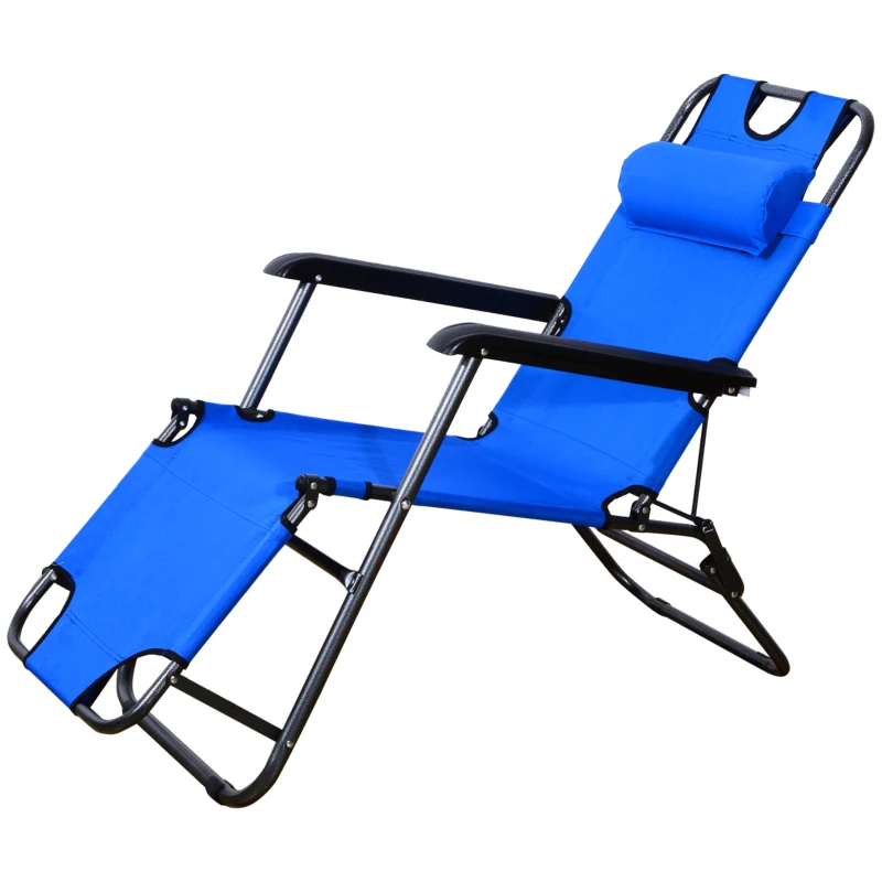 Outsunny Chaise Longue inclinable transat Bain de Soleil fauteuil relax jardin 2 en 1 Pliant têtière Amovible Charge Max. 136 Kg Toile Oxford Facile d'entretien Bleu