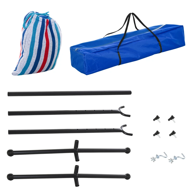 Outsunny Hamac de Jardin avec Support en métal époxy hamac sur Pied 1 Place Charge Max. 120 Kg Sac Transport Bleu Blanc