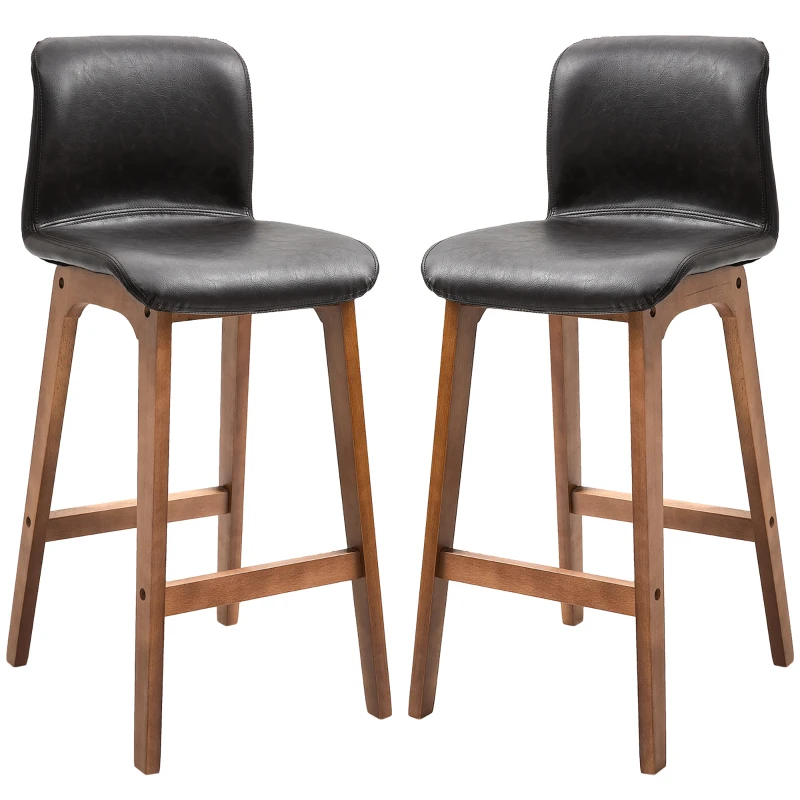 HOMCOM Modern Bar Stools Set of 2, PU Leather Upholstered Bar Chairs with Wooden Frame, Footrest for Home Bar, Dining Room