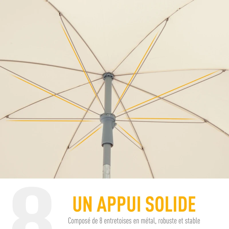 Outsunny Parasol inclinable parasol de plage octogonal de jardin Ø 2 m métal polyester sac de transport inclus crème