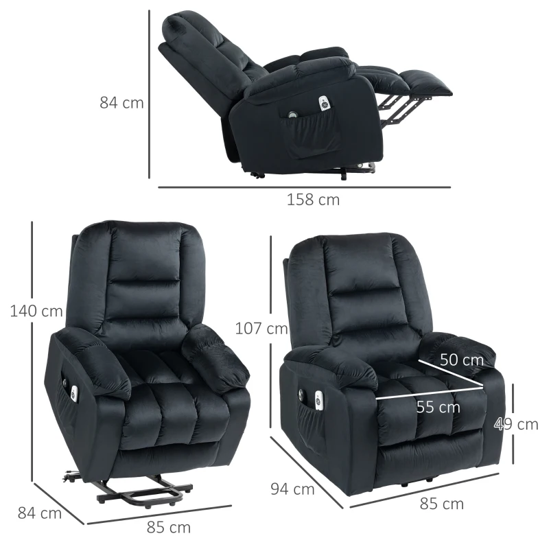 HOMCOM Fauteuil releveur électrique fauteuil de relaxation inclinable 8 points de massage vibrants 85 x 94 x 107 cm noir(m-3)