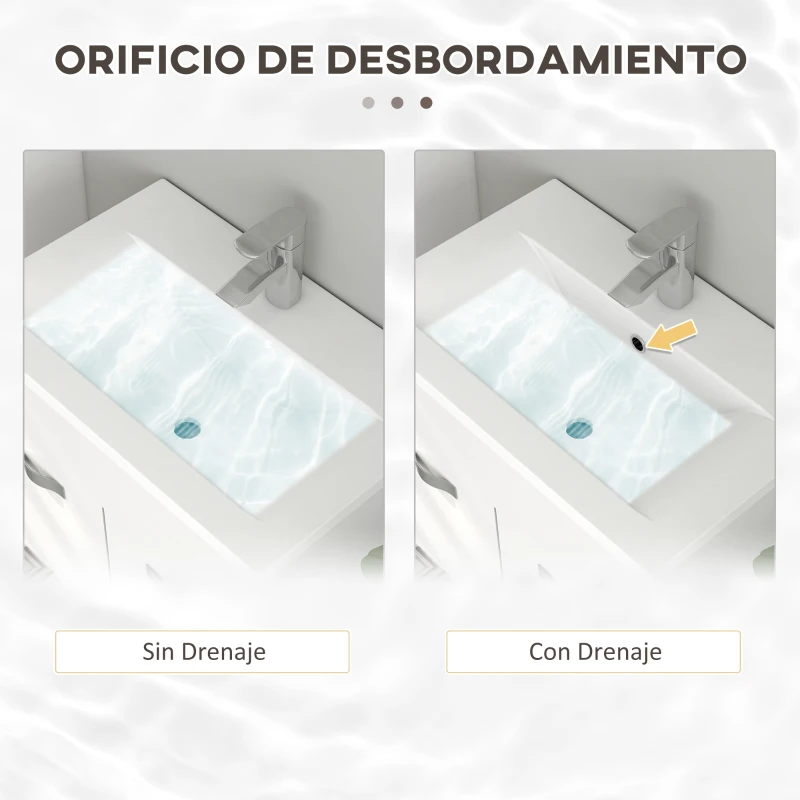 kleankin Conjunto de Muebles de Baño de Pared 3 Piezas Incluye Espejo Armario con Lavabo Cerámico y Columna de Baño Blanco