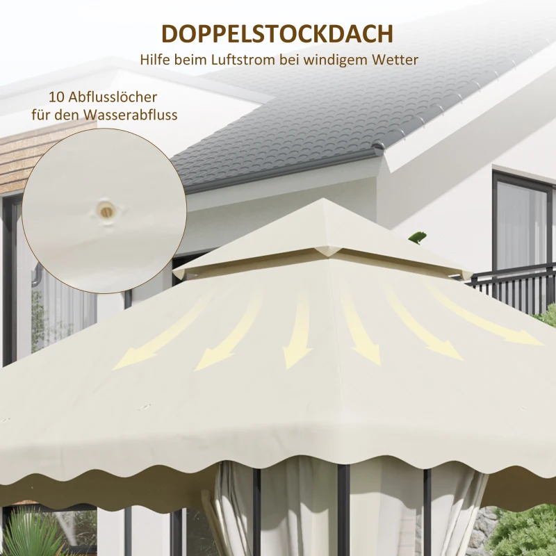 Outsunny Ersatzdach für Pavillon, mit Lüftungsdach, Wasserablauflöcher, Polyester, 3 x 3 m, Cremeweiß