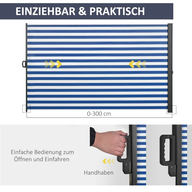 Outsunny Seitenmarkise, Sichtschutz, horizontal ausziehbar, wetterfest, beidseitig bedruckt, 300 x 8,5 x 160 cm