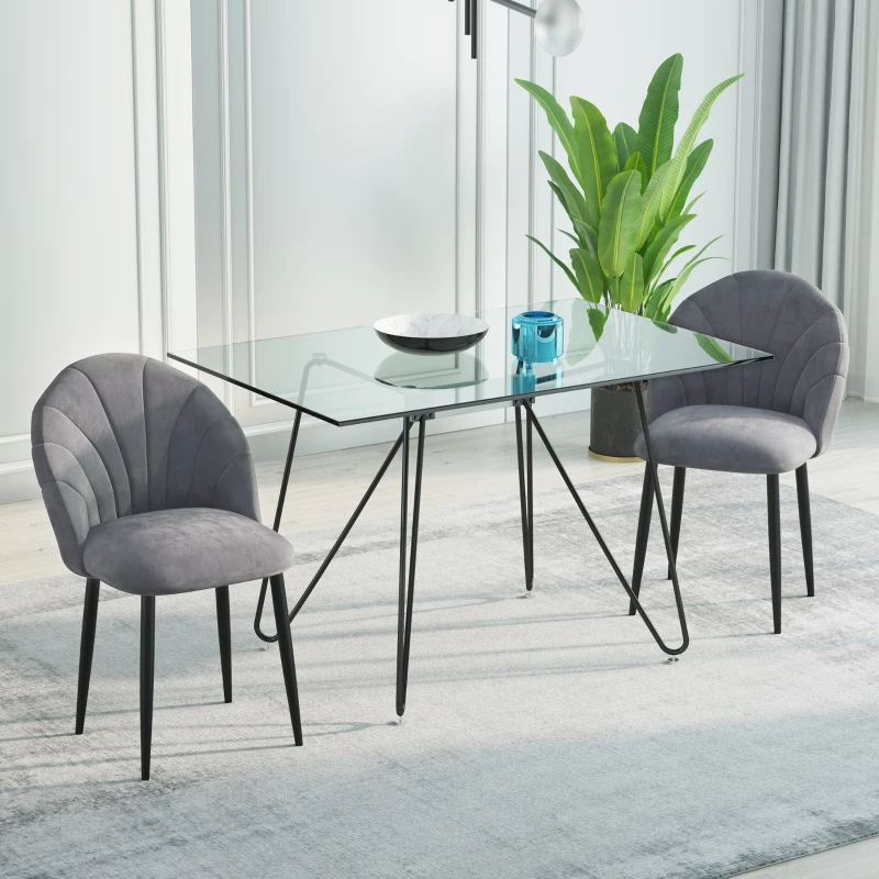 HOMCOM Lot de 2 chaises de Salle à Manger Chaise de Cuisine Velours Pieds métal Gris dim. 52L x 54l x 79H cm